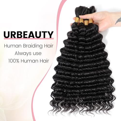 Urbeauty Human Braiding Hair, Deep Wave Bulk Human Hair for Braiding, Curly Human Hair for Boho Braids, Knotless/Goddess/Micro/Bohemian/Gypsy/No Weft/Curly/100% Unprocessed Virgin Human Hair 20 Inch