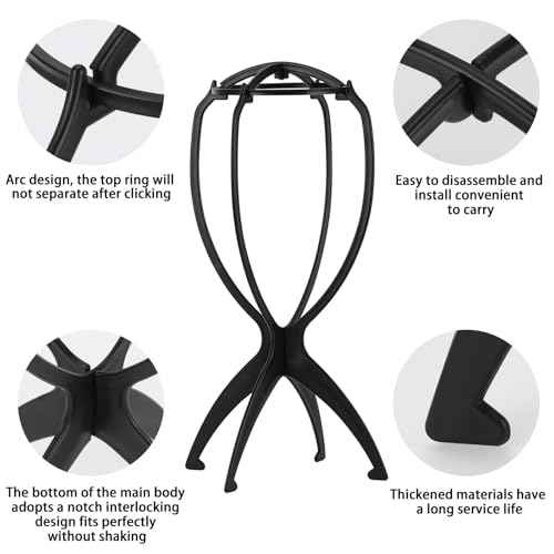 Tecbeauty 9 Pcs Wig Stand, Portable Wig Holder Wig Head Stand for Women Multiple Wigs (Black)