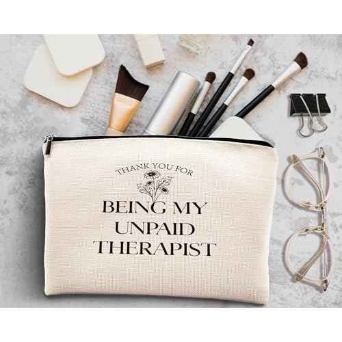 kdqua Thank You for Being My Unpaid Therapist Makeup Bag, Mental Health Therapist Gifts for Women Girls Friend Friends, Inspirational Therapist Appreciation Gifts Linen Travel Cosmetic Bag