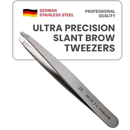 Ultra-Precision Professional Slant Tweezers for Women Facial Hair - German Stainless Steel, Lightweight Black Tweezers for Women & Men, Ideal for Eyebrow & Facial Grooming (Matte Gray)