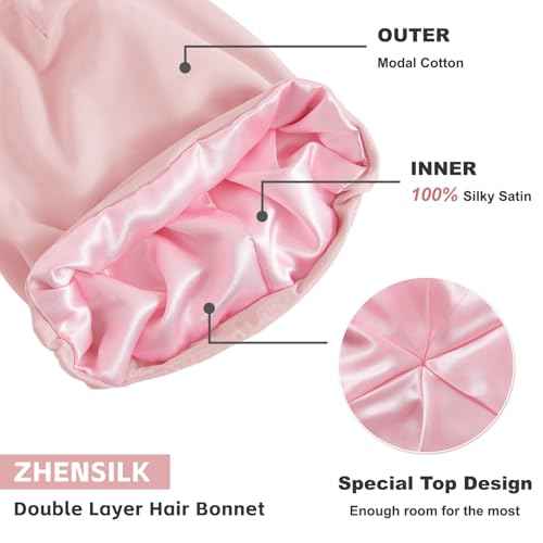 Silk Bonnet for Sleeping Women, Adjustable Silky Satin Lined Sleep Cap, Silk Hair Wrap Slouch Beanie Hat