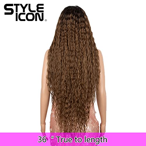 Style Icon 36" Easy-360 Lace Wigs 13x6 Free Part Lace Frontal Wigs Super Highlight Blonde Wig Long Curly Synthetic Wig (36 Inches, TTHL4/30F/613F)
