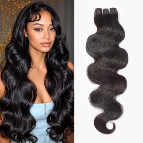 Wequeen 16A Body Wave Human Hair Bundles 28 Inch 100% Unprocessed Brazilian Virgin Hair Quick Weave Bundles Human Hair Extensions Real Human Hair, Natural Black