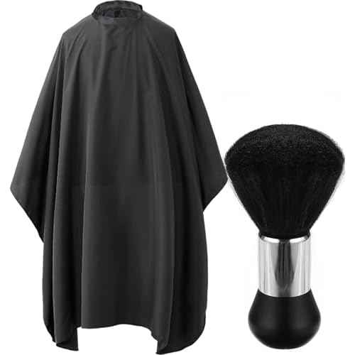 Professional Hair Cutting Cape with Neck Duster Brush, Salon Barber Cape, Hairdressing Accessories (Black)