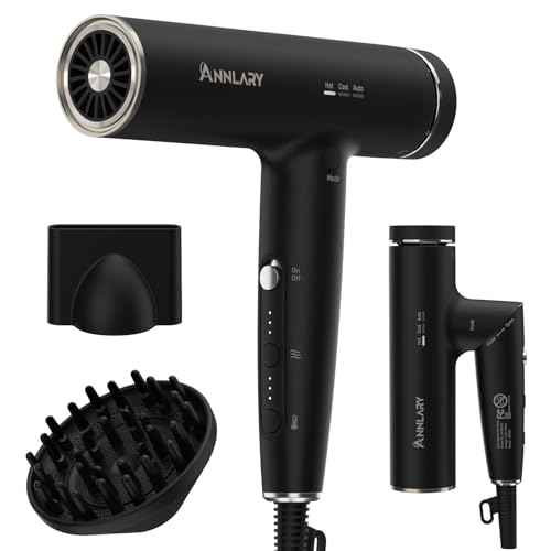 Plasma Ion Hair Dryer with Diffuser for Curly Hair, 110000 RPM Professional High Speed Blow Dryer with Plasma Ion, 1500W Foldable Travel Hairdryer with 6.5 Ft Cord Fast Drying for Women Men