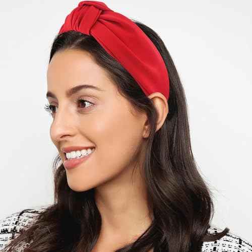 Red Headband, Top Knot Headband for Women Non Slip, Halloween Knotted Headbands for Girls, Wide Head Bands Hair Accessories for Gift Christmas
