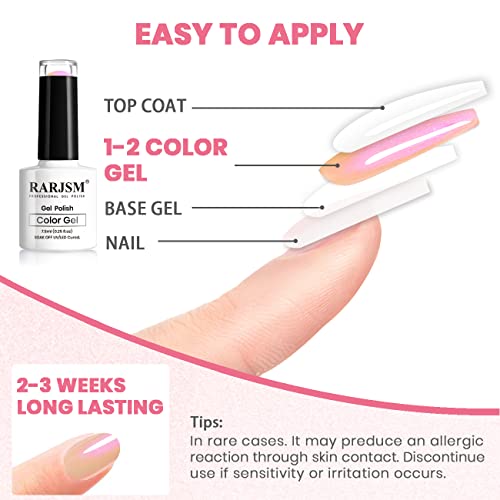 RARJSM Pearl Gel Nail Polish Pink Purple Pearlescent Shell Glitter Orange Pink Shimmer Mermaid Iridescent Nail Gel Polish Soak Off LED UV Curing Requires Swirl Thread Effect DIY Manicure Use 7.5ML
