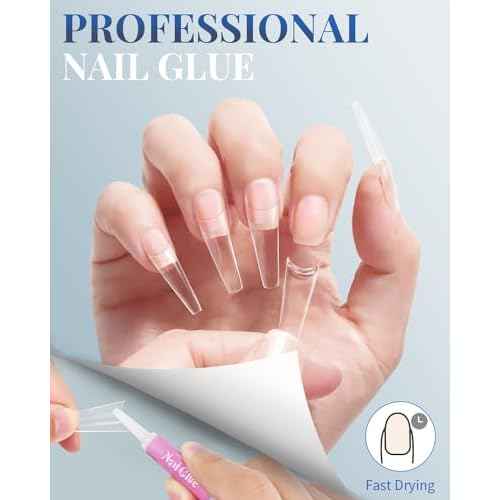 MORGLES 240 Pcs Half Cover Coffin Nail Tips Clear Acrylic Extra Long False Nail Tips with Glue, Clipper, Files and Cuticle Fork for Salons and Home DIY