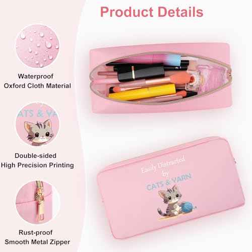 Heigebi Cat Themed Gifts for Girl Cat Oxford Cloth Makeup Bag for Women Friends Cat Lover Zipper Cosmetic Pouch for Teens Daughter Sister Bestie Double Side Printed Toiletry Bag
