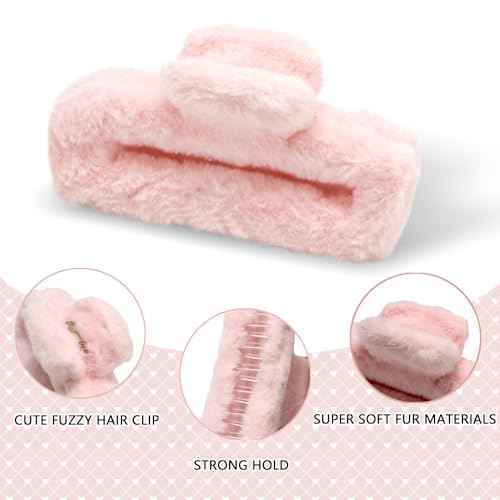 Ahoney 5 Inch Fuzzy Hair Claw Clips Extra Large Claw Clips Big Hair Clips for Thick Long Hair, Strong Hold Non-slip Jumbo Jaw Clips, Hair Accessories for Women (Warm)