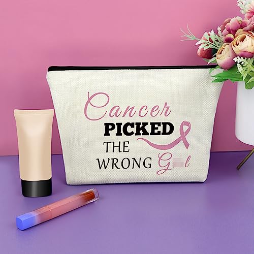 Sazuwu Breast Cancer Gifts Cosmetic Bag Pink Ribbon Awareness Makeup Bag for Survivors Patients Inspirational Gifts for Women Fighting Cancer