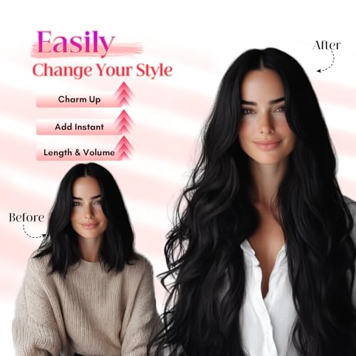 Rich Choices Halo Hair Extensions Real Human Hair Wave Wire In Hair Extensions Human Hair Clip in Human Remy Hair Halo Hair Extension Hair Piece 16 Inch Wavy-#1Jet Black