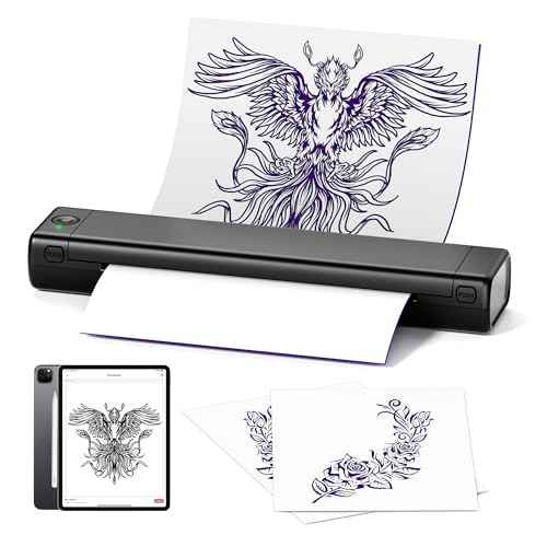 Wireless Tattoo Stencil Printer, Thermal Tattoo Printer Machine with 10Pcs Transfer Paper, Tattoo Printer for Skin Compatible with iPad Smartphone PC, Tattoo Transfer Printer