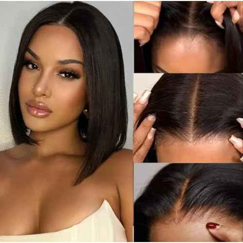 LICHANG 13x4 HD Lace Front Bob Wigs 14 Inch Straight Bob Wig Human Hair
