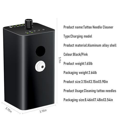 Tattoo Needle Cleaner Ink Washer,Automatic Sensing,Tattoo Needle Cleaning Machine,Rinse Tattoo Cartridge Needle Ink,Tattoo Supplies,Suitable for Tattoo Beginners and Artists (BLACK)