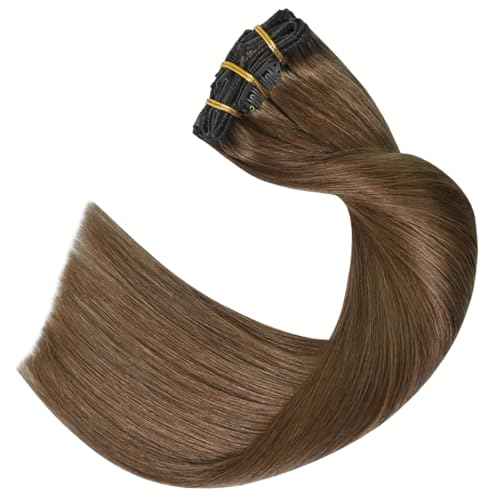Light Brown Hair Extensions Clip in Human Hair 18 Inch 70g 7pcs Remy Hair Silky Straight 16clips One Pack for Women #6 Chestnut Brown Hair Extensions
