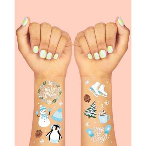 xo, Fetti Winter Christmas Party Temporary Tattoos - 50 Silver Foil Styles | Merry Christmas Party Favors, Stocking Stuffer, Christmas Eve Gift, Xmas Tree + Lights, Santa, Snow, Holiday Accessory