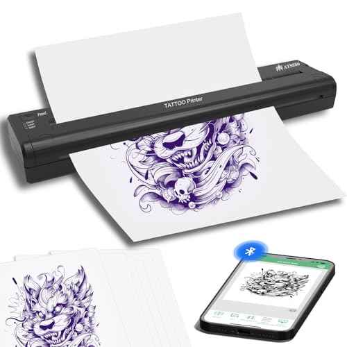 YILONG ATS886 Wireless Tattoo Stencil Printer Portable Bluetooth Thermal Tattoo Machine with 15pcs Transfer Papers Rechargeable Tattoo Printer Kit Compatible with Android, iOS & Windows