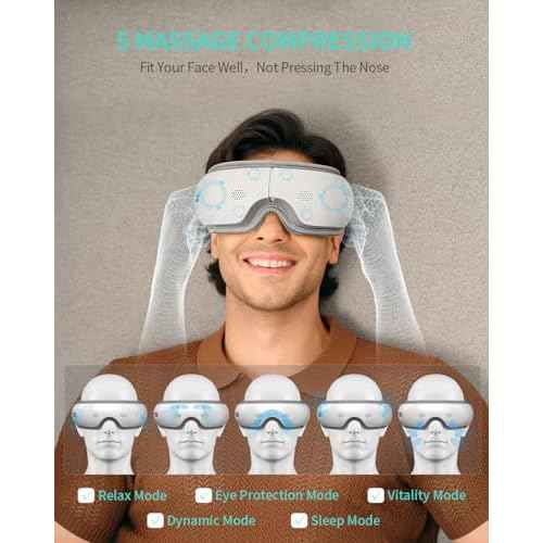 SKG Eye Massager with Heat & Music, Foldable Eye Mask for Migraine & Strain, 5 Massage Modes, Perfect Relaxation Birthday Gifts for Dad, Mom, Men, Women