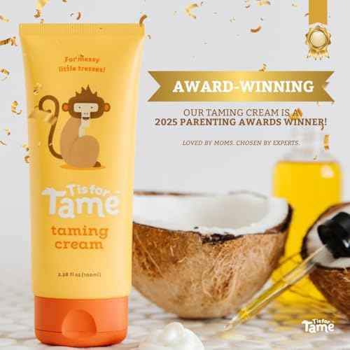 T is for Tame - Hair Taming Cream for Kids, All-Natural for Frizz & Flyaways, Coconut Oil, Leave-in Cream for Babies & Toddlers, Straight or Curly