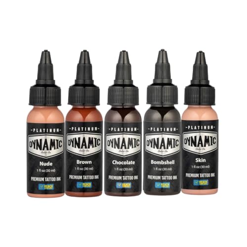 Dynamic Color Co- Tattoo Ink Set: Flesh Tones - Explore Precision with 5 Natural Shades (1 oz Each) from The Platinum Collection. Reach Compliant, Crafted in Spain.