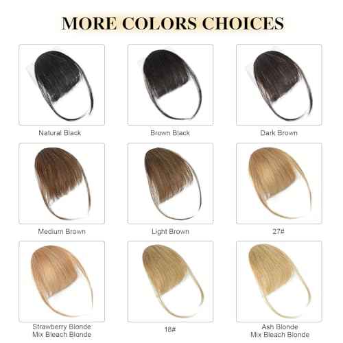 BOGSEA Clip in Bangs Real Human Hair Bangs Hair Clip Fringe with Temples Hairpieces for Women Natural Looking Hair Extension for Daily Wear (Wispy Bangs, Dark Brown)