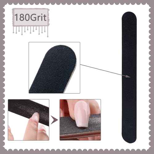 3 Pack Professional Emery Boards, 100/180 Grit Nail File for Acrylic and Natural Nails, Reusable, Black