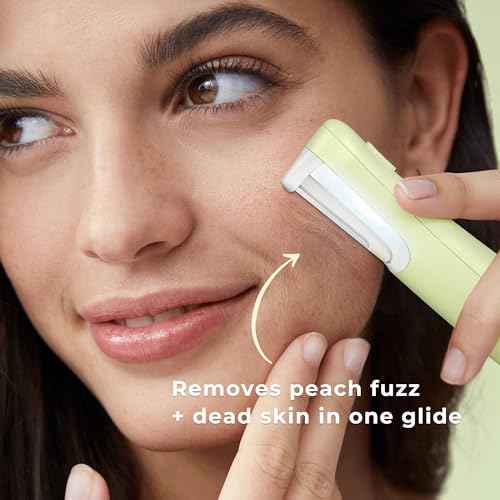 Dermaplane Razor for Women Face, WLU Rechargeable Face Dermaplaning Tool ? Peach Fuzz, Facial Hair & Exfoliation Removal, Sonic Technology with LED Light, 3 Speeds & 10 Blades (Green)