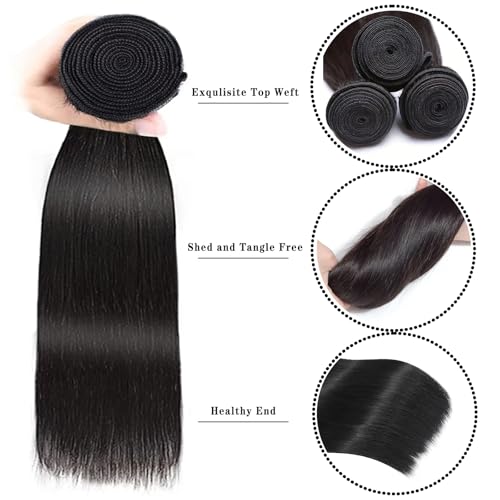 12A Straight Hair Bundles Brazilian Straight Human Hair 20 22 24 Inch 100% Unprocessed Virgin Weave Human Hair Raw Remy 3 Bundles Natural Color