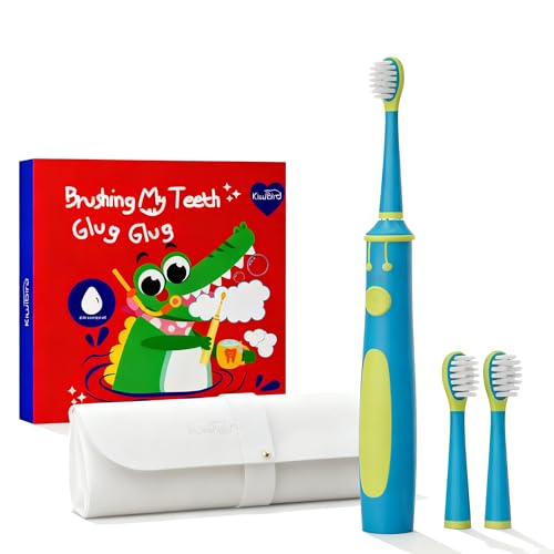 KIWIBIRD Kids Electric Toothbrush for Ages 3?10 | Toddler Sonic Toothbrush with 4 Modes & Soft Silicone Bristles | 2-Min Timer Pressure Sensor | 45-Day Rechargeable Battery | IPX8 Waterproof (Blue)