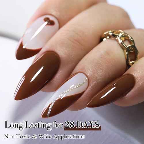 Double Rhythm Gel Polish 15ML Jelly Sheer Pastel Light Milky Color Pearl White Bottle 1 PC 0.5 OZ Full Size Nail Art Salon at Home (Deep Brown-D1446)