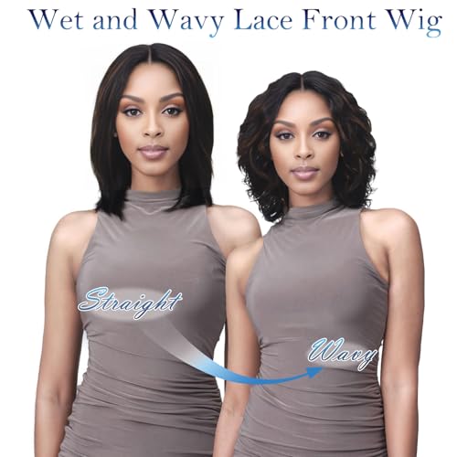 Ombre Deep Wave Lace Front Wigs Wear and Go Glueless Wigs Human Hair Pre Plucked Pre Cut Wet and Wavy Lace Front Wigs 180% Density T Part Honey Blonde and Brown Mixed Wig(FS4/27,16inch)