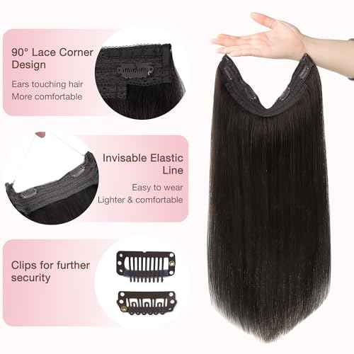 GOO GOO Wire Hair Extensions Human Hair, 2 Dark Brown Natural 16inch 95g, Invisible Wire Hair Extensions with Transparent, Seamless Fish Line Hairpiece