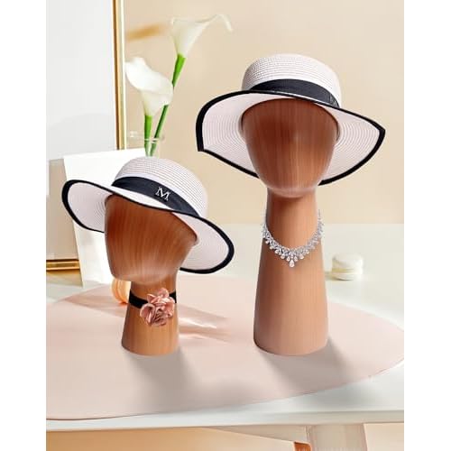 CHADWICK Imitation Wood Mannequin Head, Manikin Head Hat Stand, Wig Head Stand for Displaying Hats and Wigs, Wig Caps Mannequin Head Stand, Art Decoration Model Head, Durable GFRP Material