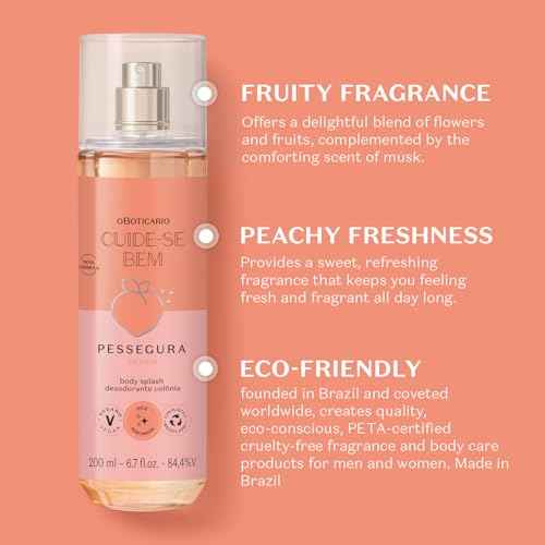 O Botic?rio Cuide-se Bem Peach Body Splash, Floral Fruity Fragrance Mist with Peach Notes, 6.7 Ounce (200ml)