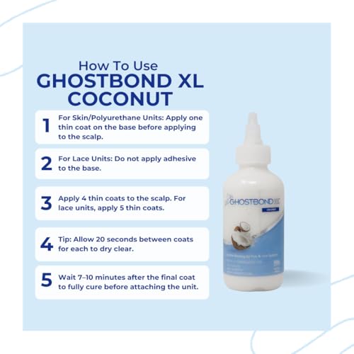 GHOSTBOND XL Hair Replacement Adhesive - 5oz - Invisible Bonding Wig Glue: Extra Moisture Control - Water & Oil-Resistant, Light Hold for Poly and Lace Hairpiece, Wig, Toupee Systems, (Coconut)