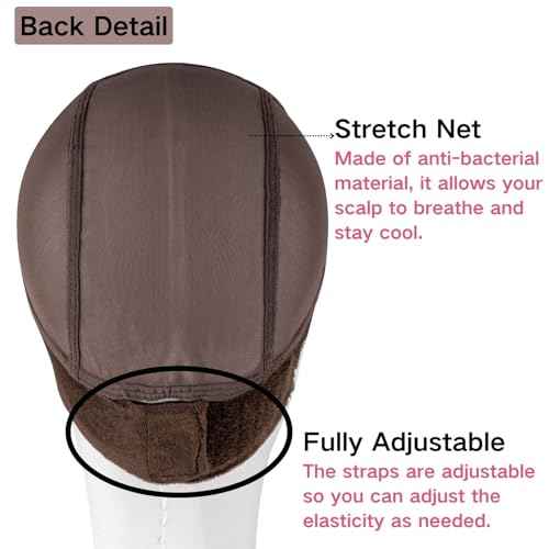 Lace Wig Grip Cap Women: 4x5 Transparent Swiss Lace Front - Non-slip Wig Gripper for Keeping Wigs In Place - Adjustable Elastic Headband with Velcro Medium Size