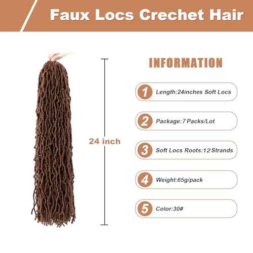 Soft Locs 24 Inch 7 Packs Crochet Hair Faux Locs Pre-looped Super Lightweight Goddess Locs Synthetic Crochet Hair Braids For Black Women (30#, 24Inch£¨Pack of 7£©)