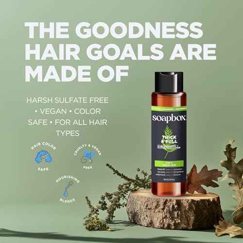 Soapbox Men's Thick and Full 2 in 1 Shampoo and Conditioner Men, Natural Mens Shampoo and Conditioner, Oak & Cedar Leaf, 16oz