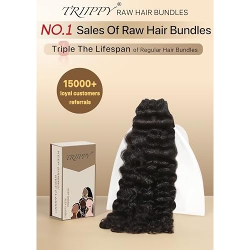 TRIIPPY Real Raw Sea Wavy Bundles Human Hair,100% Cambodian Raw Hair Sew-In Weave Single Bundle,Triple The Lifespan Over Regular Virgin Hair Bundle,No.1 Raw Hair Brand On Amazon(14 Inch)