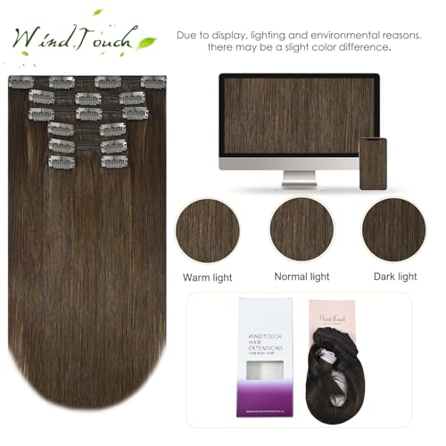 WindTouch Clip in Hair Extensions Real Human Hair #4 Medium Brown Hair Extensions Clip Ins 16inch 120g 7Pcs Human Hair Clip in Extensions Soft Straight Hair Extensions