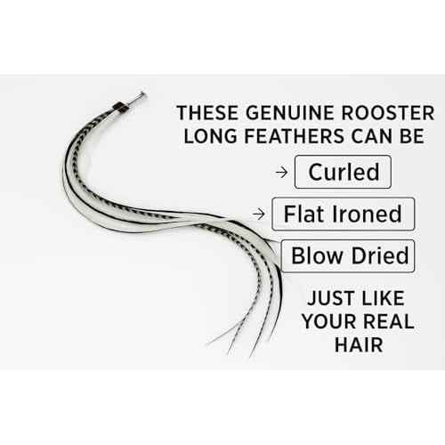 Feather Hair Extension ? 5 Real Rooster Feathers Bonded at Tip, Black & White Zebra Pattern, 7?11¡± Long, Includes 2 Silicone Micro Beads for Easy Installation ? Salon-Quality by Sexy Sparkles