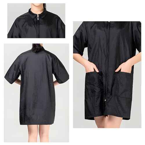 TopTie Nylon Salon Hairstylist Smock Barber Haircut Jacket, Dog Pet Grooming Work Shirt Uniform with Zip Closure