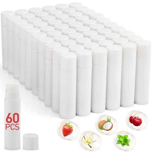 60 Pack Lip Balm Unlabeled, Natural Lip Balm Bulk Blank Tube, Personalized Lip Balms for Party Favors Adults and Bridal Shower Favors or Baby Shower Gifts-5 Flavors