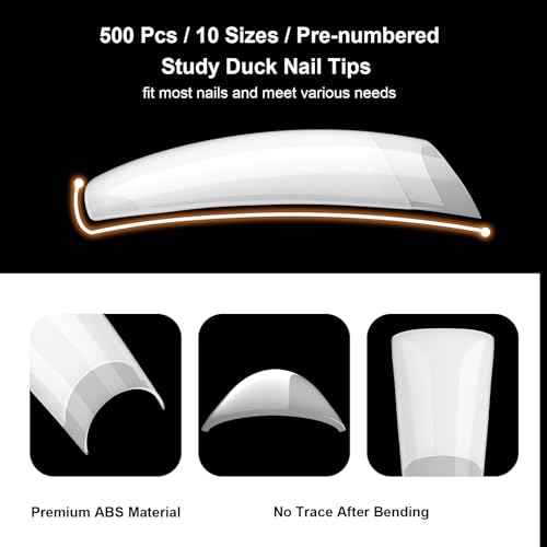 500Pcs Natural Duck Nail Tips, 10 Sizes Pre-Shaped Professional Press Ons for Nail Extension - Half Cover Acrylic Soft Gel Tips for Home DIY Nail Salon With Box