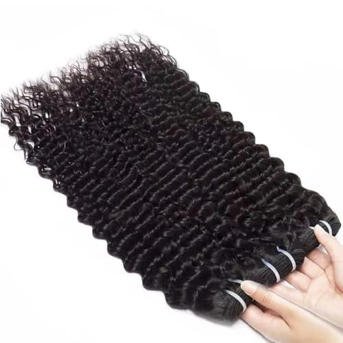 Great Grace 12A Deep Wave Human Hair Bundles 14 16 18 Inch Curly Bundles Human Hair 100% Unprocessed 3 Bundle Brazilian Virgin Human Hair Extensions Quick Weave Natural Black Color