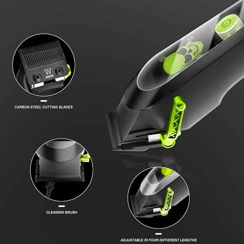 WMARK High Speed Professional Hair Clipper for Men Professional Cordless&Corded Hair Clippers with LCD Display 6 Guide Combs *1comb,Mens Gift-NG-130 (Green)