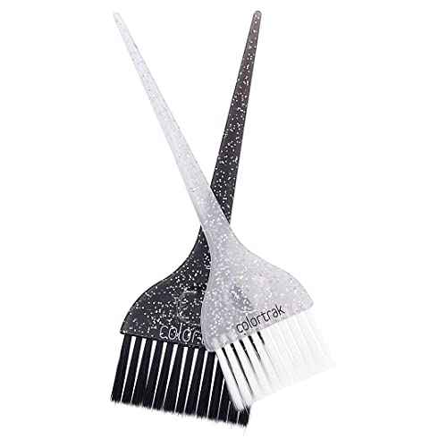 Colortrak 2 Piece Galaxy Glitter Hair Color Brushes, For Highlighting and Coloring Large Sections of Hair, 1 x 2.5 Inch Wide Brush with Soft Bristles, 1 x 3 inch Extra Wide Brush with Stiff Bristles