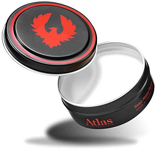 Atlas Pomade for Men, Semi-Matte, All day hold, Volumizing Hair Styling Product, Medium Hold, Low Shine Clay and Pomade Hybrid, For All Hair Types, Water Soluble, Hair Paste, 2.4oz, Pack of 1