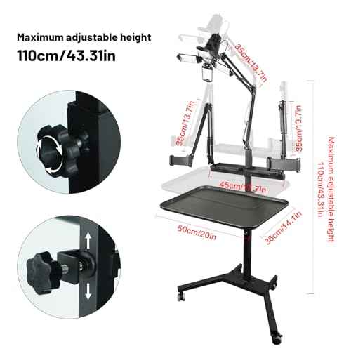 GBK Tattoo Workstation with LED Tattoo Light, Magnetic Tattoo Tray on Wheels,Salon Tray,Phone/Tablet Dual Stands,Tattoo Rolling Trolley for SalonTattoo Studio (Black)